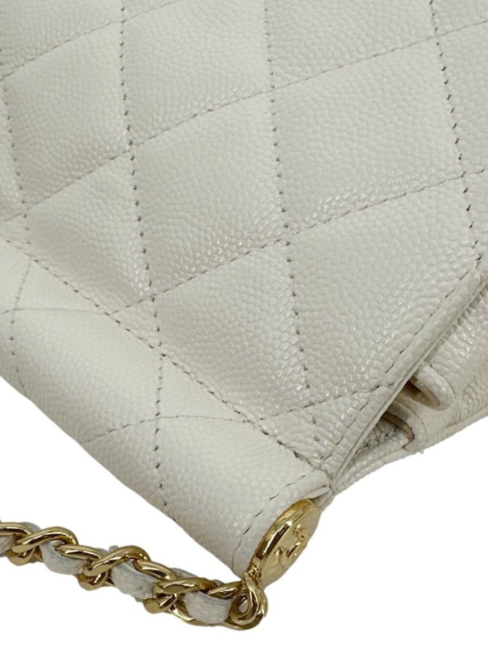 Chanel CC Frame Flap Quilted Caviar Leather Crossbody Bag White - Picture 6 of 11